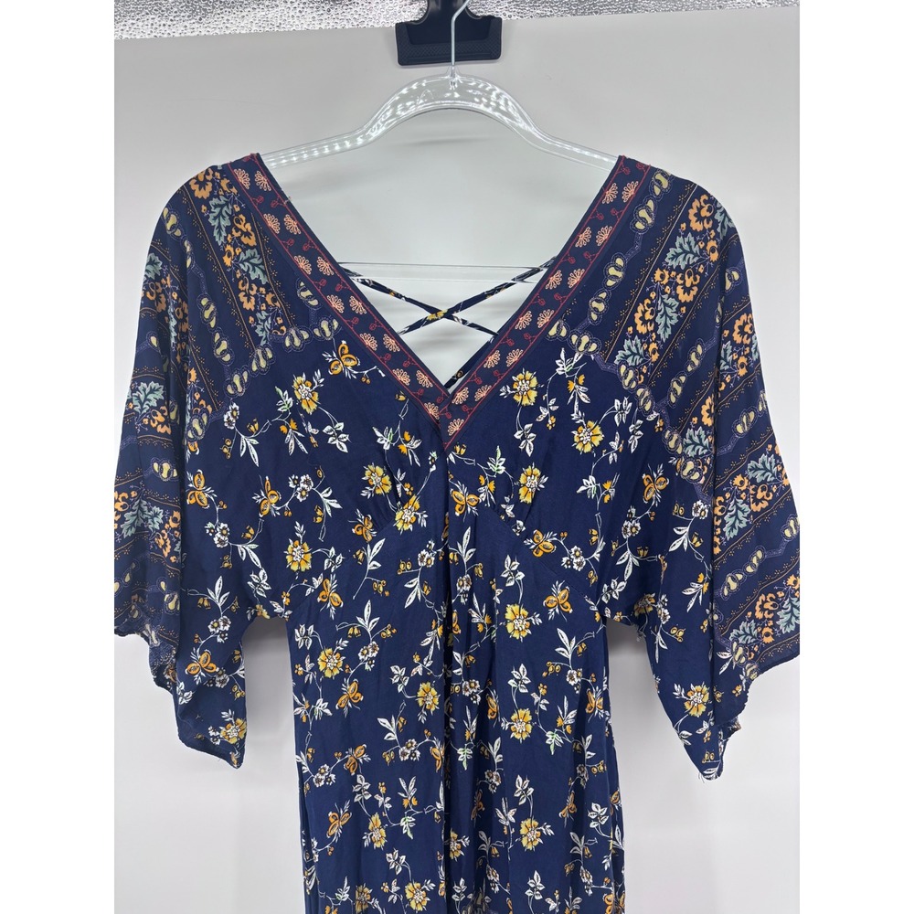 Flying Tomato Women's Blue Floral Print V Neck Kimono Sleeve‎ Mini Dress